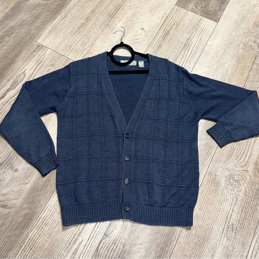 Vintage Oscar de La Renta blue Mr Rogers blue knit cardigan sweater l